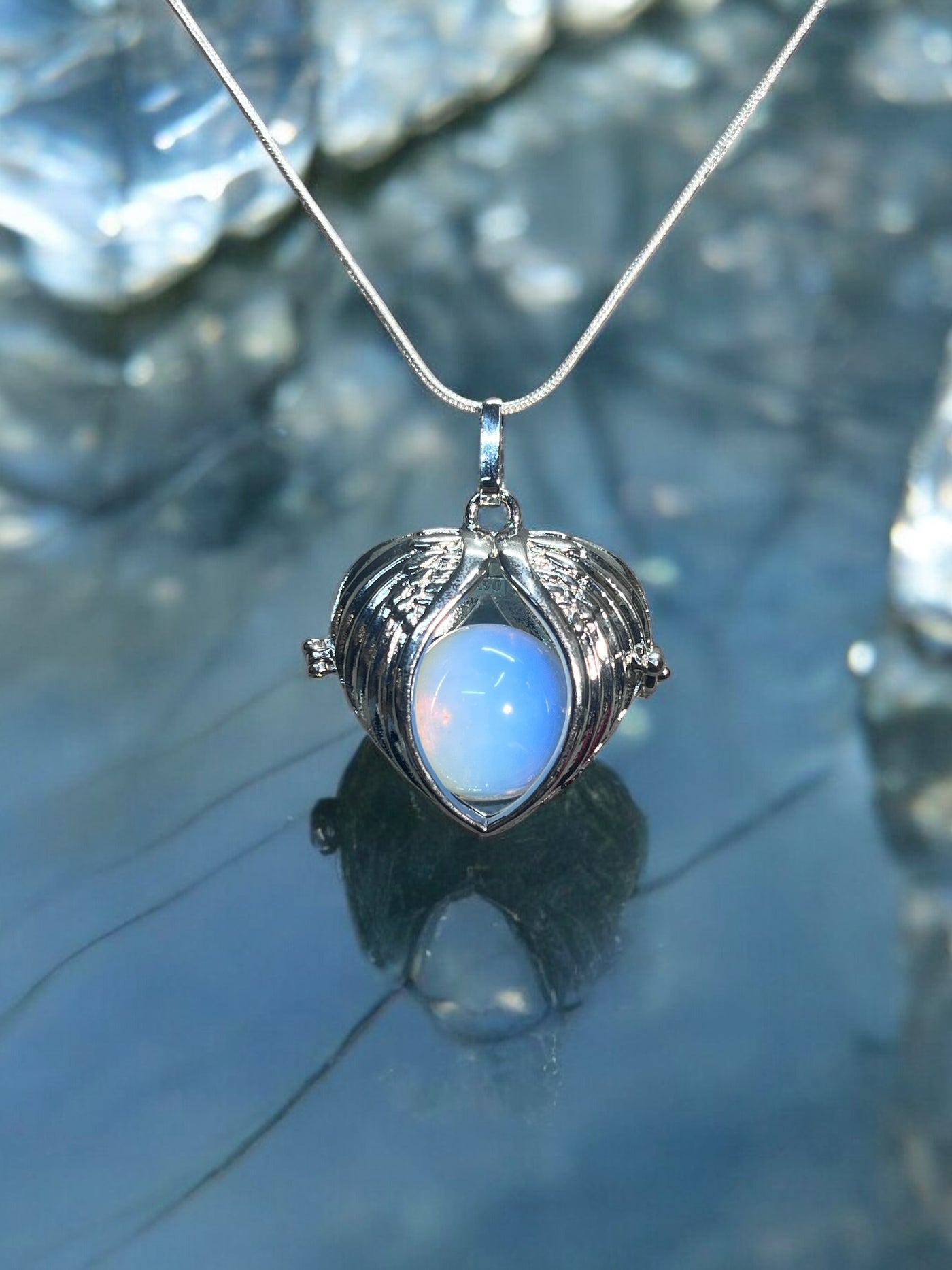 Opalite Angel Wing Locket Necklace