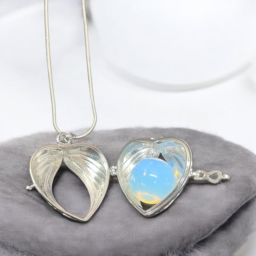 Opalite Angel Wing Locket Necklace