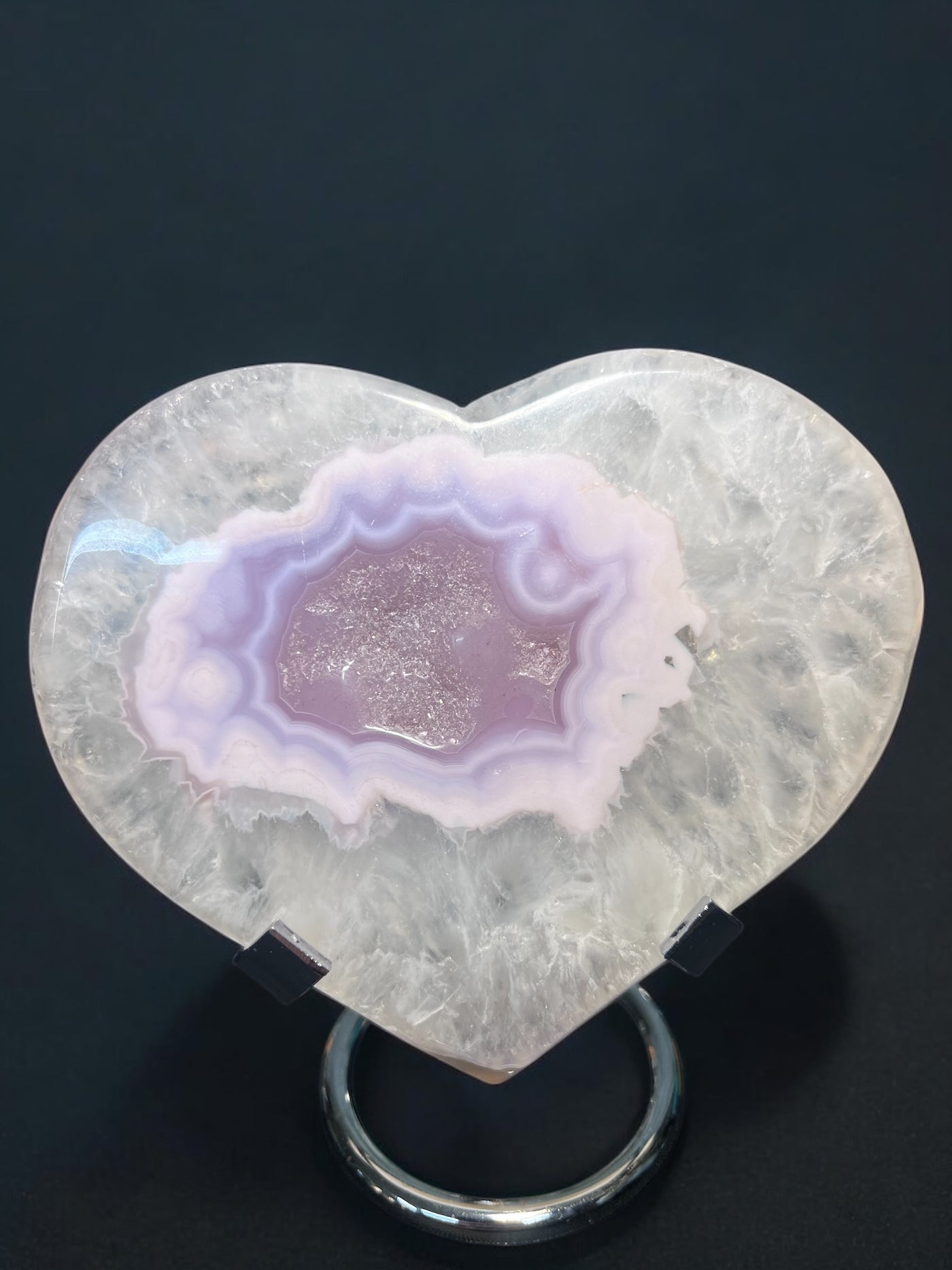 Pink Jelly Agate Heart Carving with stand