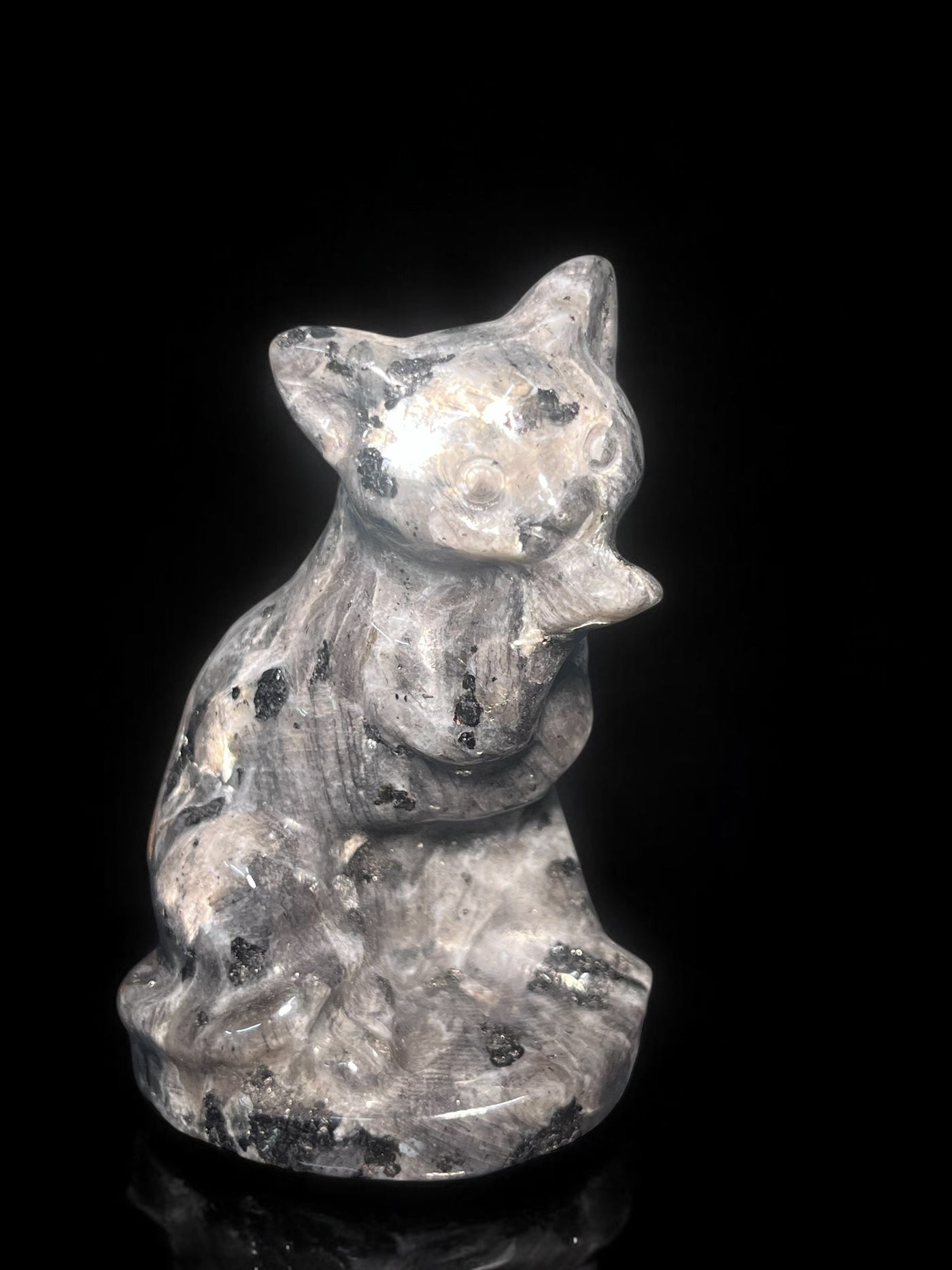 Larvakite Kitty Carving