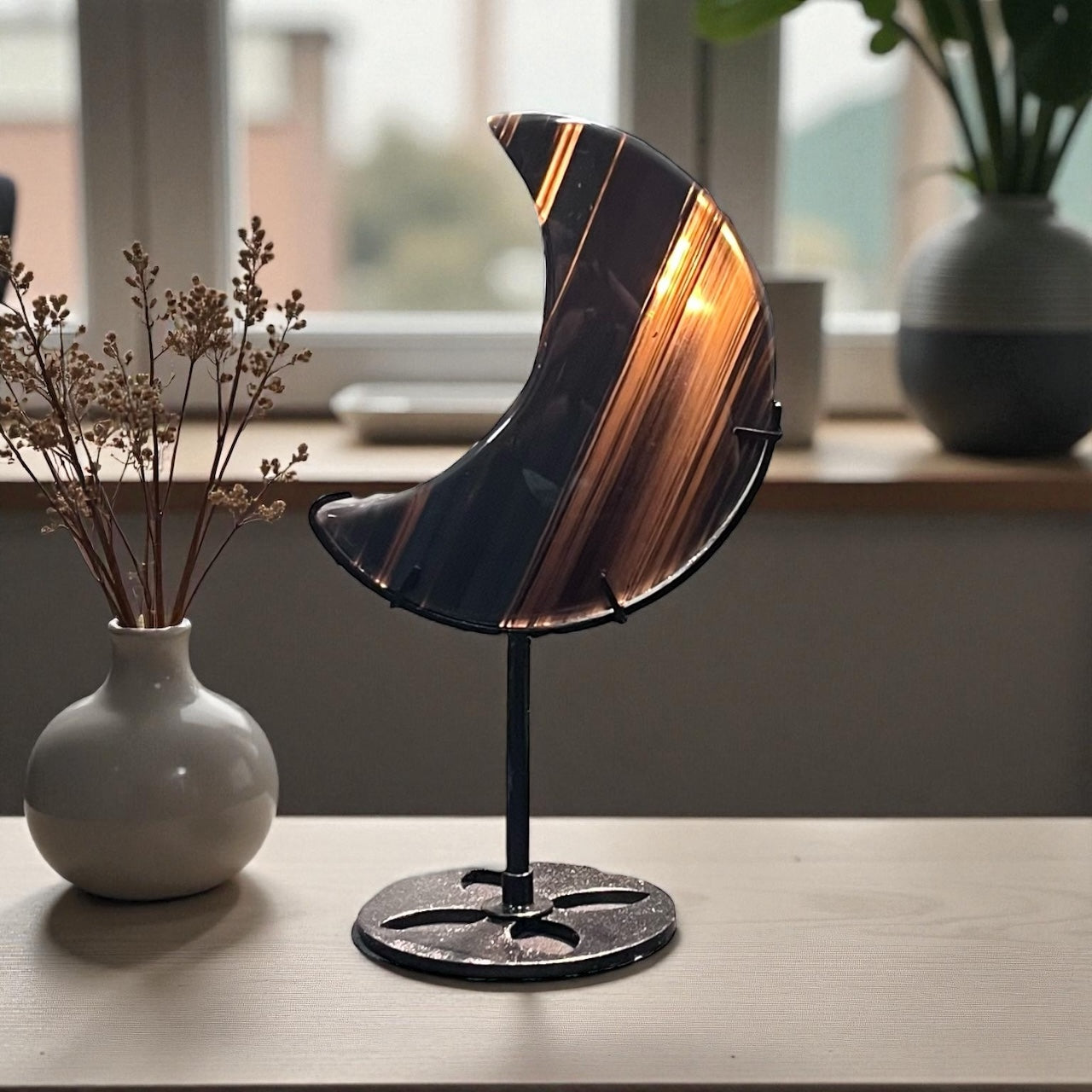 Phantom Obsidian Moon Carving with stand