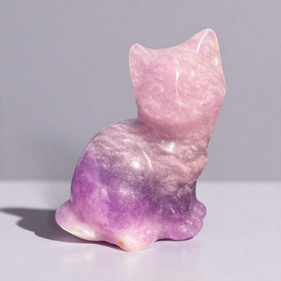 Purple Fluorite Cat Carving