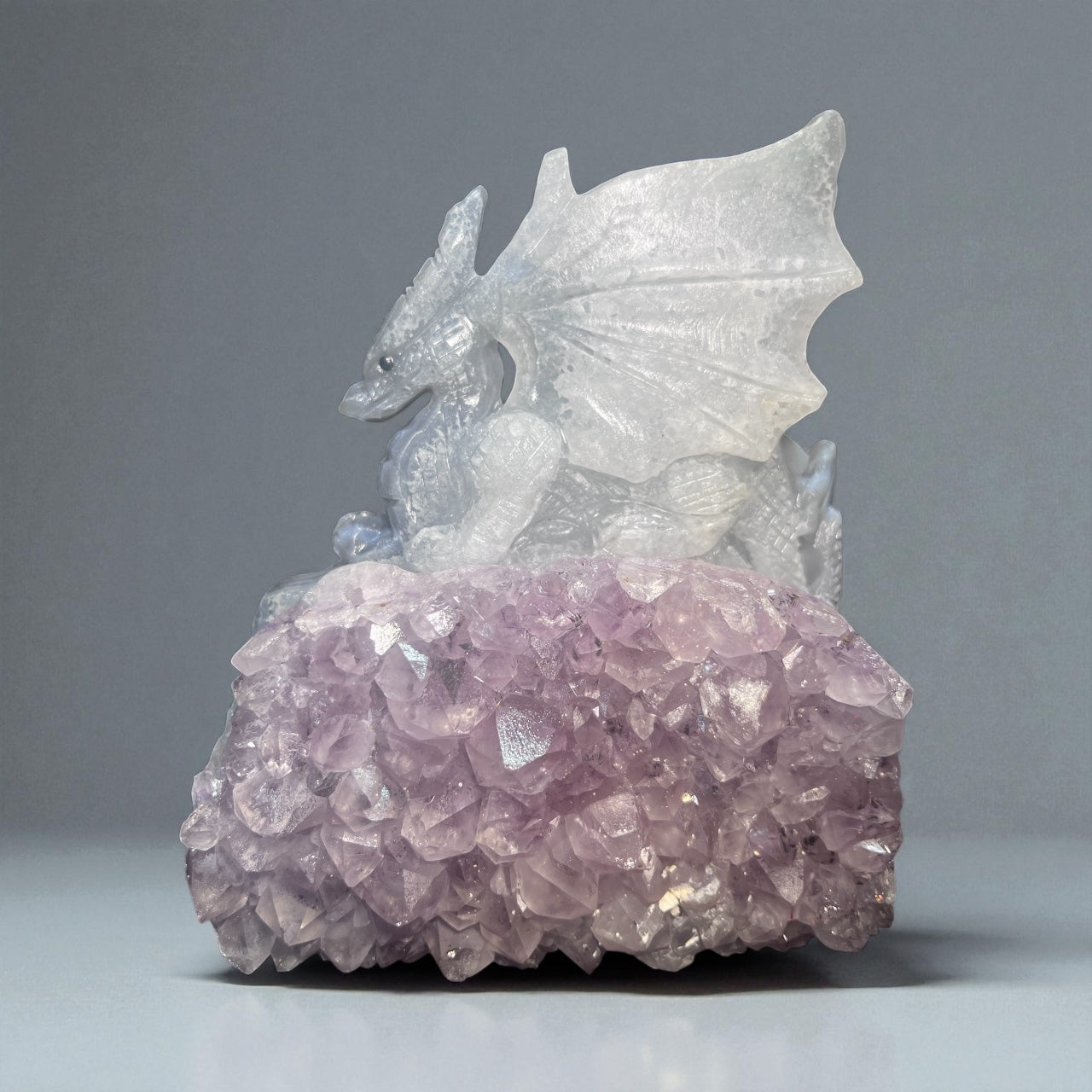 Amethyst and Blue Agate Dragon Carving
