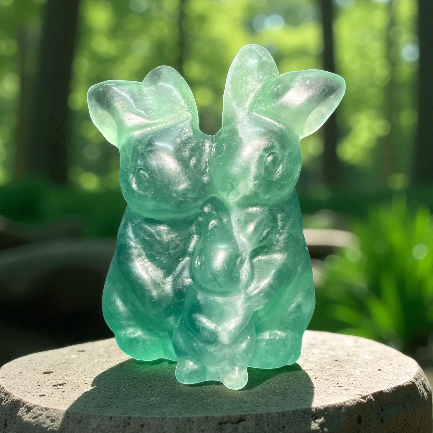 Green Fluorite Bunny Family Carving