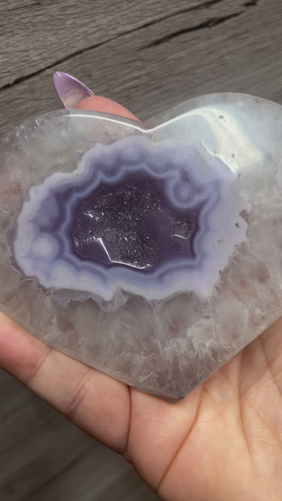 Pink Jelly Agate Heart Carving with stand