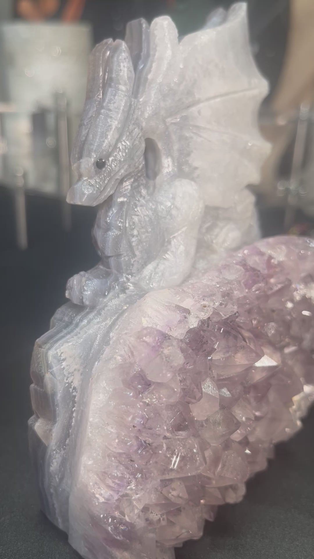 Amethyst and Blue Agate Dragon Carving